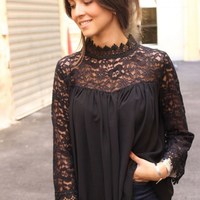 Chic Black Lace Sleeve Blouse - Thumbnail 3