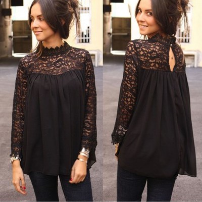 Chic black lace sleeve blouse