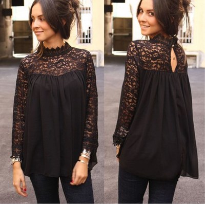 Chic Black Lace Sleeve Blouse
