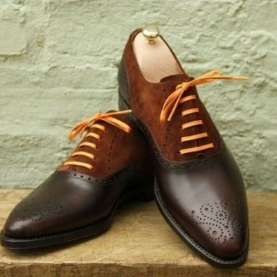 Men spectator oxford dress formal brogue shoes brown dress suede leather shoes
