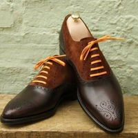Men Spectator Oxford Dress Formal Brogue Shoes Brown Dress Suede Leather Shoes - Thumbnail 1