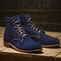 Handmade Blue Ankle High Suede Lace Up Boot,Dress Formal Boot For Men's - Thumbnail 4