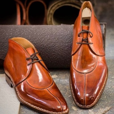 Handmade brown split toe leather formal dress shoes for men's - Thumbnail 2