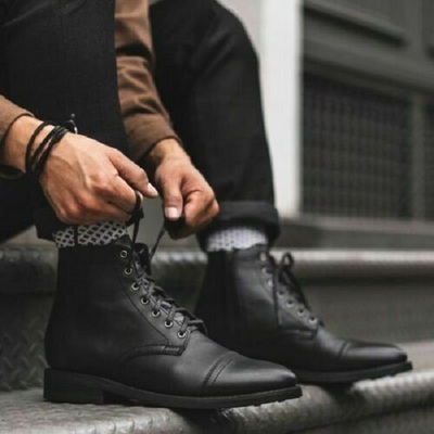 Handmade men black leather ankle boots, men winter leather boots, ankle boots - Thumbnail 1