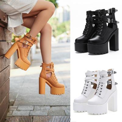 Gothic chunky high heels motorcycle boots
