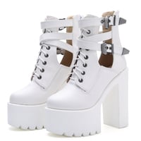 Gothic Chunky High Heels Motorcycle Boots - Thumbnail 2