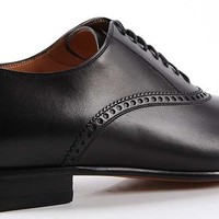 HANDMADE MEN BLACK LACE-UP LEATHER SHOES, MENS BLACK DRESS SHOES, MEN SHOES - Thumbnail 1