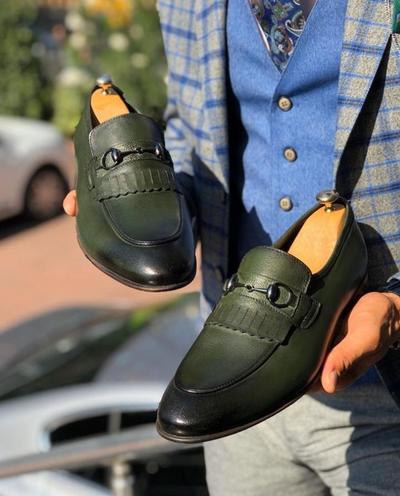 Army green fringe Loafer Moccasin Loafer shoes