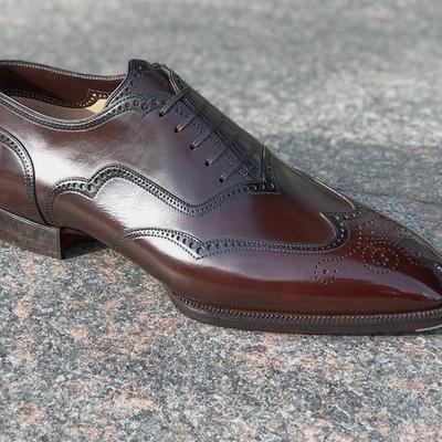 Luxury dark brown wingtip brogue leather lace up wedding handmade shoes  - Thumbnail 5