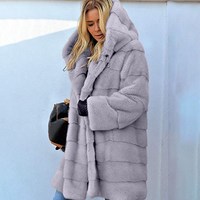 Autumn and Winter Warm Women Faux Fur Coat - Thumbnail 3