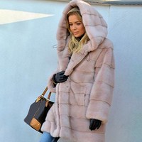 Autumn and Winter Warm Women Faux Fur Coat - Thumbnail 1