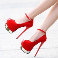 Black and Red Night Club Party Sexy Peep Toe Pumps - Thumbnail 3