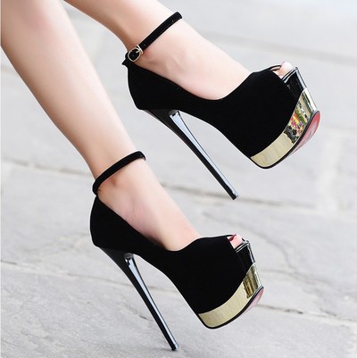 Black and Red Night Club Party Sexy Peep Toe Pumps