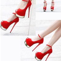 Black and Red Night Club Party Sexy Peep Toe Pumps - Thumbnail 5