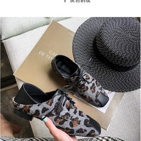 Vintage Retro Animal Pattern Leather Shoes - Thumbnail 5