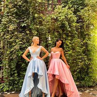 Princess A Line V Neck Blue Pink Prom Evening Party Dress,High Low Formal Dresses - Thumbnail 1
