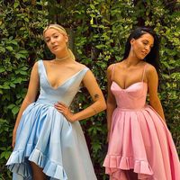 Princess A Line V Neck Blue Pink Prom Evening Party Dress,High Low Formal Dresses - Thumbnail 3