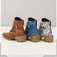 Chic PU Denim Ankle Boots - Thumbnail 4