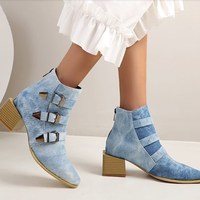 Chic PU Denim Ankle Boots - Thumbnail 1