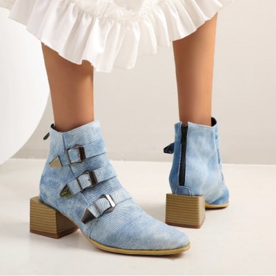 Chic pu denim ankle boots - Thumbnail 3