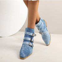 Chic PU Denim Ankle Boots - Thumbnail 2