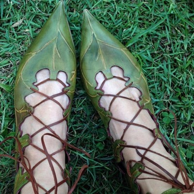 Whimsical leaf design lace up gladiator sandals - Thumbnail 2