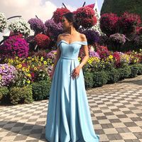Elegant Off the Shoulder Sparkly Blue Long Prom/Evening Party Dress - Thumbnail 1