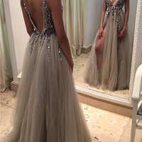 Beaded Sexy Tulle Prom Dresses Wedding Party Dresses - Thumbnail 1