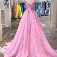 Princess A-Line Sweetheart Pink Tulle Prom Evening Dresses - Thumbnail 1