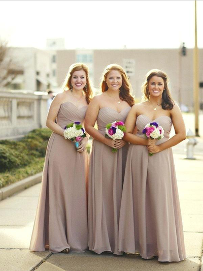 Simple A-Line Sweetheart Chiffon Long Bridesmaid Dresses Under 100