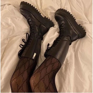 Black Platform Lace up Mid Calf Boots