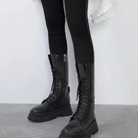 Black Platform Lace up Mid Calf Boots - Thumbnail 5