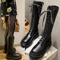 Black Platform Lace up Mid Calf Boots - Thumbnail 6