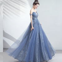 Blue tulle sequins long prom dress evening dress - Thumbnail 2
