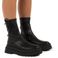 Black and Beige Mid Calf Fashion Winter Boots - Thumbnail 2