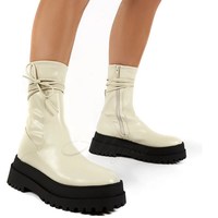 Black and Beige Mid Calf Fashion Winter Boots - Thumbnail 3