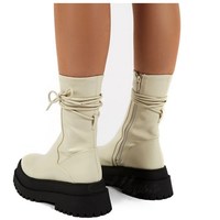 Black and Beige Mid Calf Fashion Winter Boots - Thumbnail 5