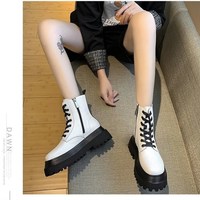 Black and White Side Zip PU Leather Boots - Thumbnail 2