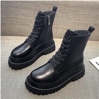 Black and White Side Zip PU Leather Boots - Thumbnail 7