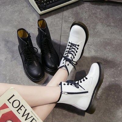 Harajuku black and white leather lace up ankle boots - Thumbnail 4