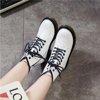 Harajuku Black and White Leather Lace up Ankle Boots