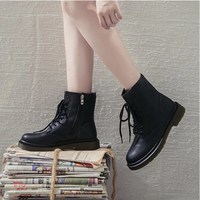 Harajuku Black and White Leather Lace up Ankle Boots - Thumbnail 3