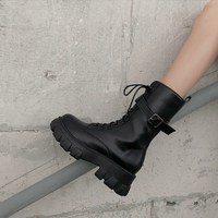 Black Gothic Punk Motorcyle Platform Boots - Thumbnail 3