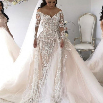 Off v neck wedding dresses detachable tulle w - Thumbnail 4