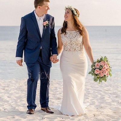 Beach plus size wedding dress bridal gown with lace - Thumbnail 4
