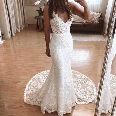 V Neck Wedding Dress Bridal Gown Mermaid
