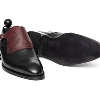 Men’s Handmade Black & Maroon Monk Leather Shoes, Men’s Two-Tone Formal Shoes - Thumbnail 1