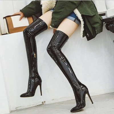 Sexy patent leather thigh high boots
