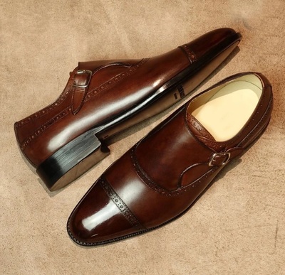 Elegant Men's Handmade Brown Leather Monk Strap Shoes, Men Designer Dress Shoes
