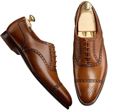 Men's Brown Color Oxford Medallion Cap Toe Genuine Leather Lace Up Shoes